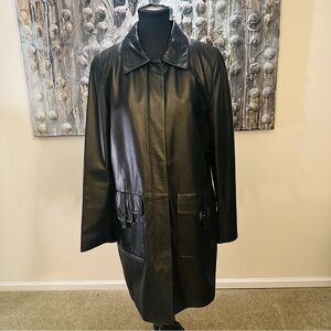 Danier Med Ladies Black Leather Jacket with Unique Pockets and removable lining